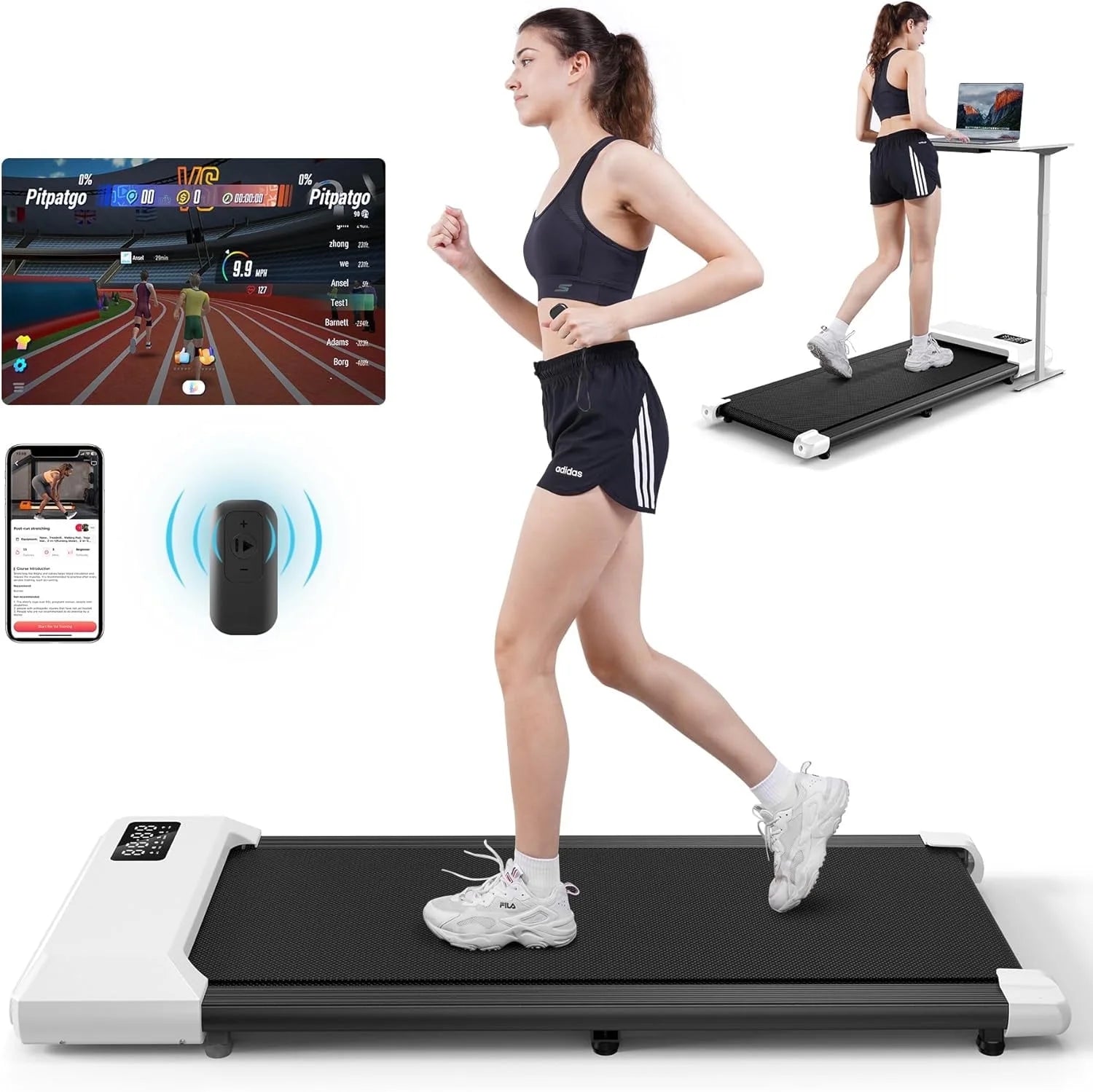 Walking Pad, Walking Treadmill under Desk Treadmill 2 in 1 for Home/Office with Remote Control, Small Treadmill with LED Display(White)