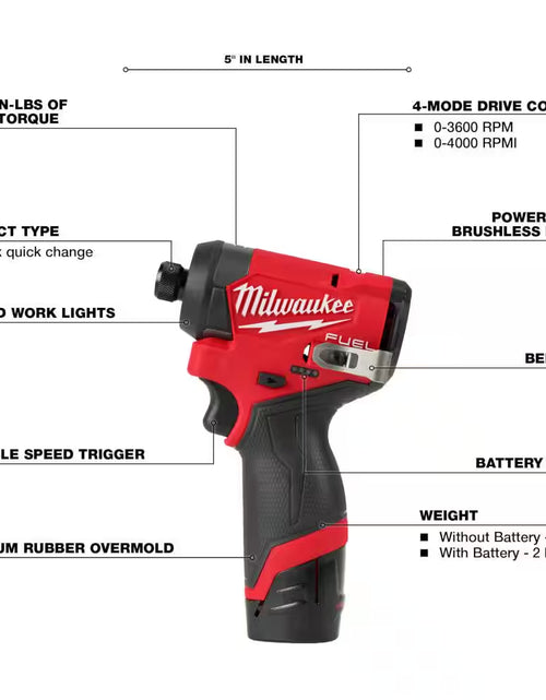 Load image into Gallery viewer, M12 FUEL 12-Volt Lithium-Ion Brushless Cordless Hammer Drill, Impact Driver, Stand Light Combo Kit W/2 Batteries &amp; Bag
