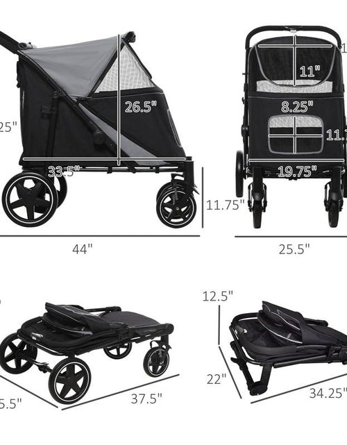 Load image into Gallery viewer, Halo Mall One-Click Foldable Doggy Stroller for Medium Large Dogs, Pet Stroller with Storage, Smooth Ride with Shock Absorption, Mesh Window, Safety Leash, Big Dog Walking Stroller, Gray
