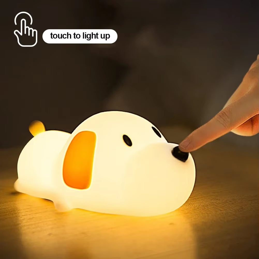 Cute Puppy Dog Touch Senor Night Light Silicone Dimmable Atmosphere Lamp Children Kids Holiday Gift Sleeping Bedroom Night Lamps