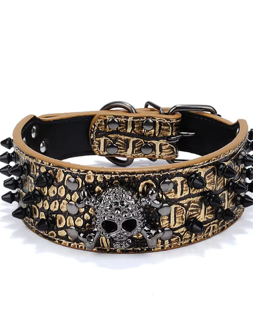 Load image into Gallery viewer, 2Inch Wide Skull Spiked Studded Leather Large Dog Collars for Medium Large Breeds Pitbull Mastiff Boxer Bully Dog Harness
