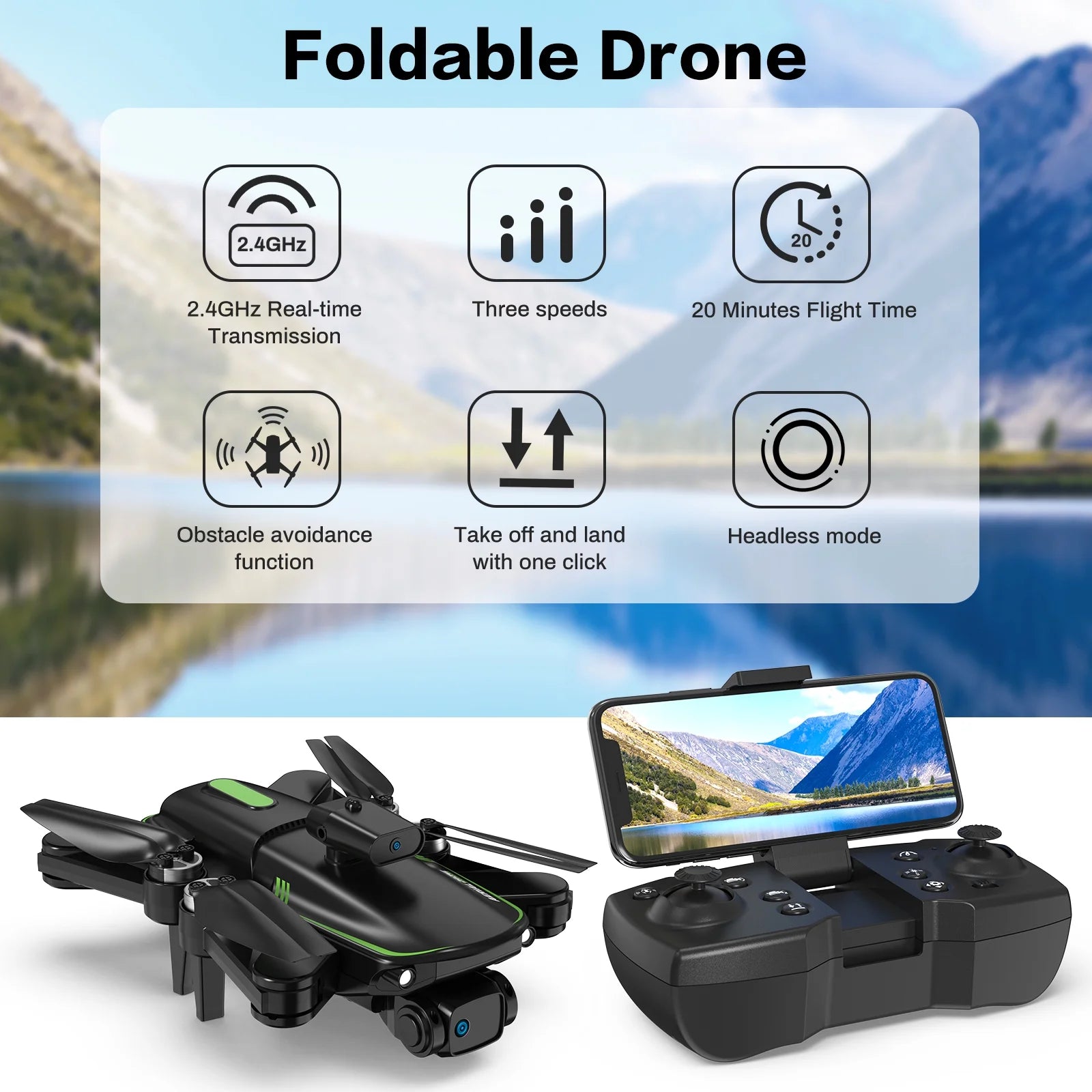 Drone with Camera 4K for Adults, Dual HD Cameras 90°Adjustable Lens, Brushless Motor, Optical Flow Positioning, Headless Mode, 12.6*11*2.8In