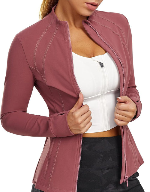 Load image into Gallery viewer, Women&#39;S Sports Jacket Full Zip Workout Running Jacket Slim Fit Long Sleeve Yoga Track Jacket with Thumb Holes
