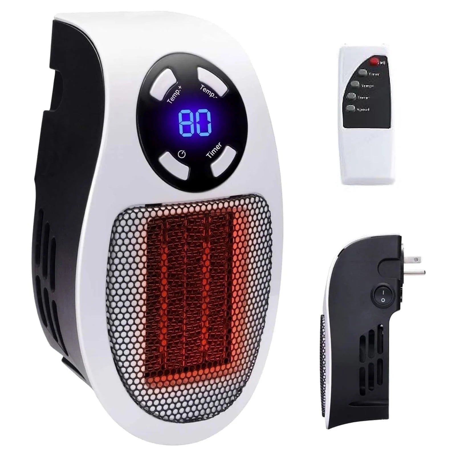 Alpha Heater, 2025 Upgrade 500W Smart Space Electric Fan Heater, Small Space Heater Plug in Wall with Remote, with Adjustable Thermostat Timer and Led Display