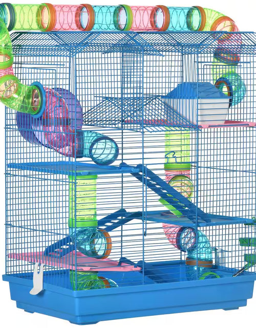 Load image into Gallery viewer, 5-Tier Hamster Cage with Tubes and Tunnels, Water Bottle, Food Dish, Exercise Wheel
