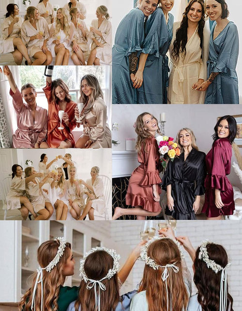 Load image into Gallery viewer, Womens Silk Ruffle Robe Short Satin Kimono Robe Half Sleeve Bathrobe Bridesmaid Wedding Party Dressing Gown
