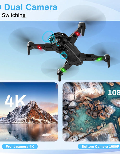 Load image into Gallery viewer, Drone with Camera 4K for Adults, Dual HD Cameras 90°Adjustable Lens, Brushless Motor, Optical Flow Positioning, Headless Mode, 12.6*11*2.8In
