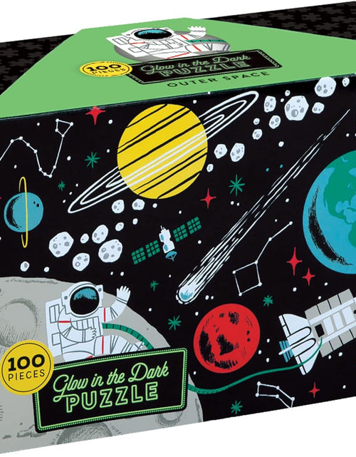 Load image into Gallery viewer, Outer Space Glow-In-The-Dark Puzzle, 100 Pieces, 18”X12”, Made for Kids Age 5+, Illustrations of Planets, Stars, Spaceships and More, Award-Winning Glow in the Dark Puzzle
