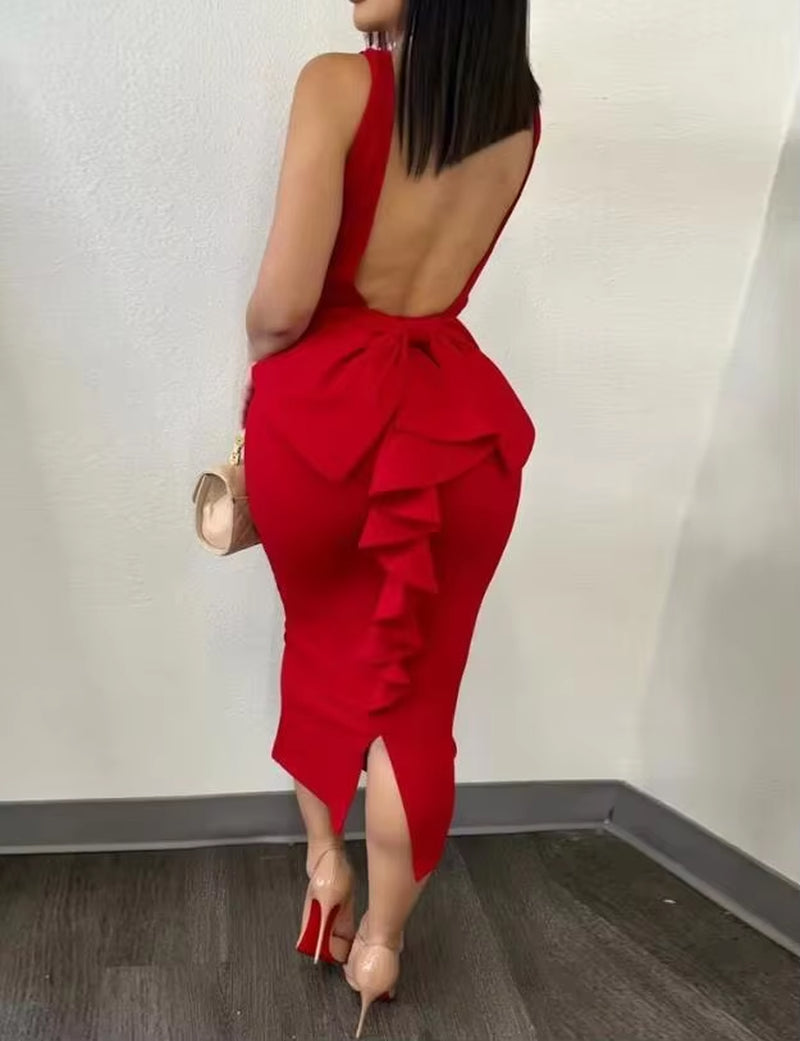 Elegant Dresses for Women Sexy Plunge Ruffle Hem Backless Party Dress 2023 Autumn Summer Spring Fashion Casual