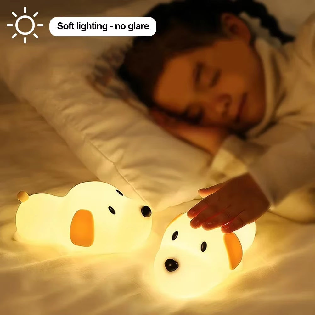 Cute Puppy Dog Touch Senor Night Light Silicone Dimmable Atmosphere Lamp Children Kids Holiday Gift Sleeping Bedroom Night Lamps