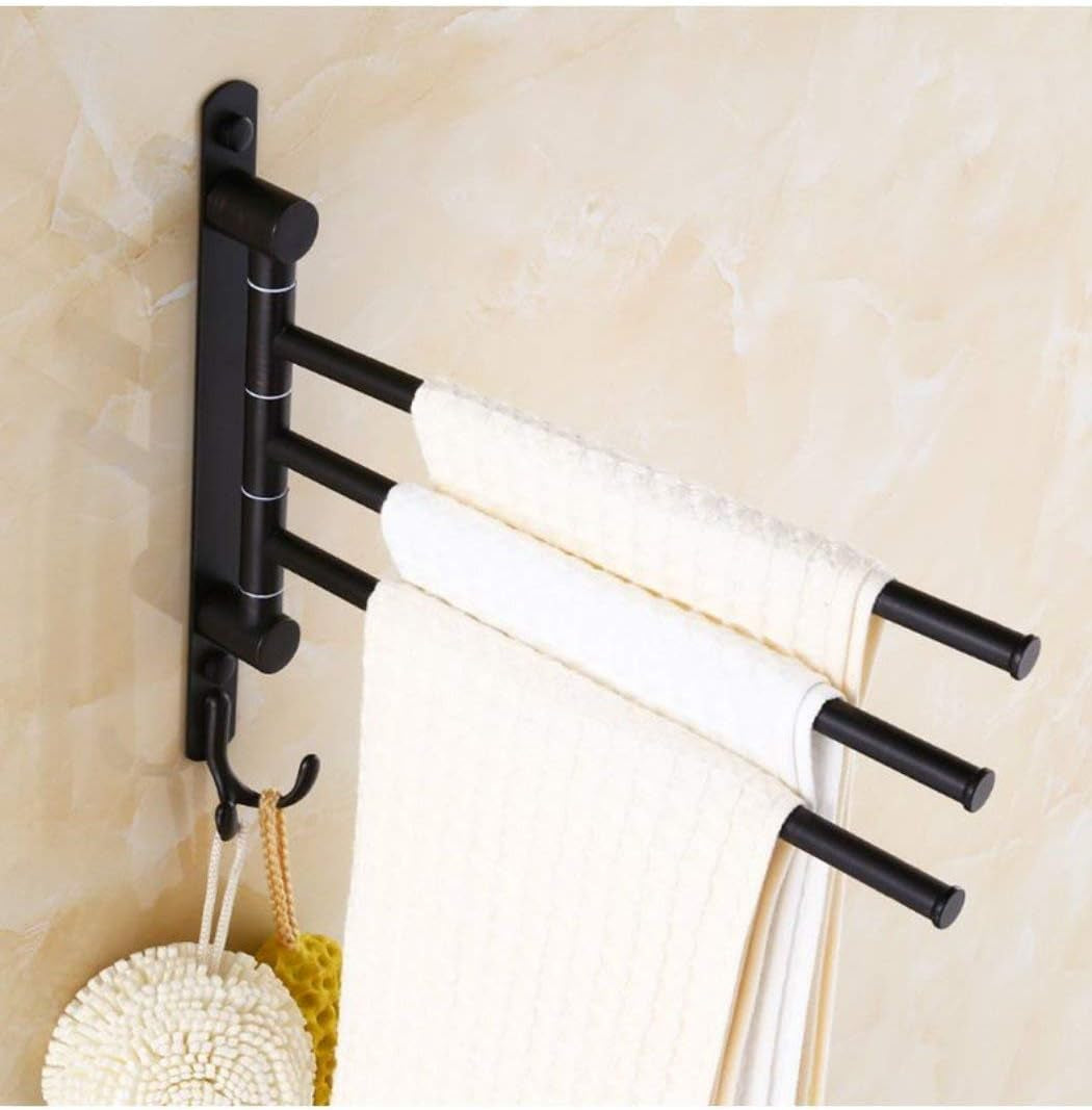 Oil Rubbed Bronze Swing Out Towel Racks for Bathroom Holder Wall Mounted Towel Bars with Hooks 3-Arm