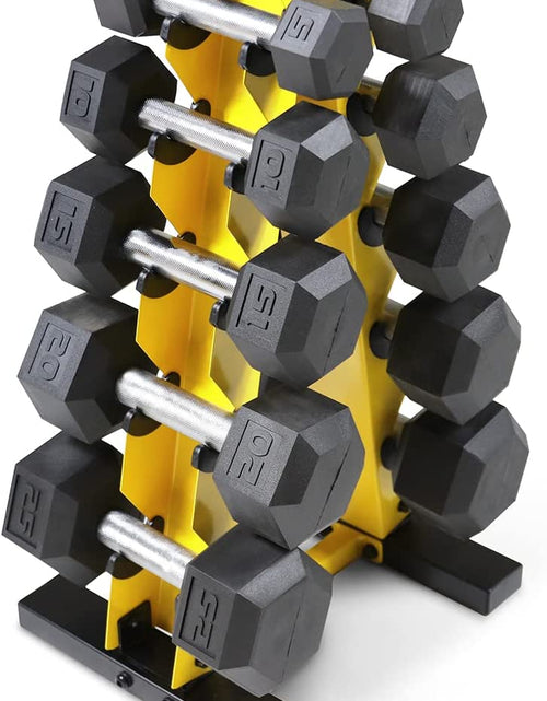 Load image into Gallery viewer, 5-25Lb Rubber Coated Hex Dumbbell Set with a Frame Storage Rack Non-Slip Hex Shape for Muscle Toning, Strength Building &amp; Weight Loss - Multiple Choices Available
