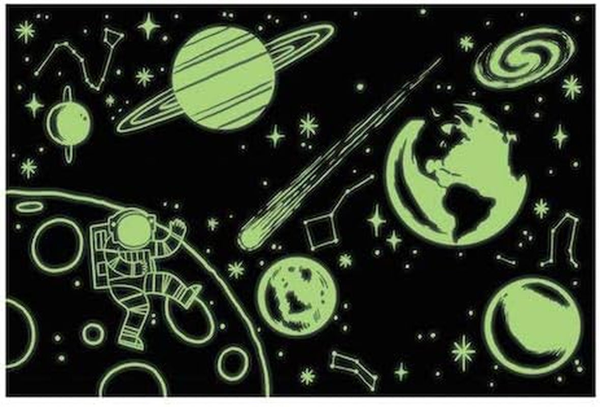 Outer Space Glow-In-The-Dark Puzzle, 100 Pieces, 18”X12”, Made for Kids Age 5+, Illustrations of Planets, Stars, Spaceships and More, Award-Winning Glow in the Dark Puzzle