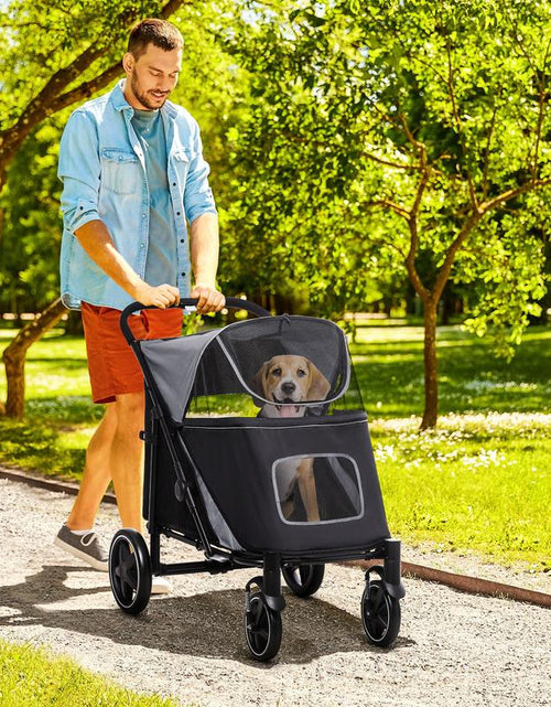 Load image into Gallery viewer, Halo Mall One-Click Foldable Doggy Stroller for Medium Large Dogs, Pet Stroller with Storage, Smooth Ride with Shock Absorption, Mesh Window, Safety Leash, Big Dog Walking Stroller, Gray
