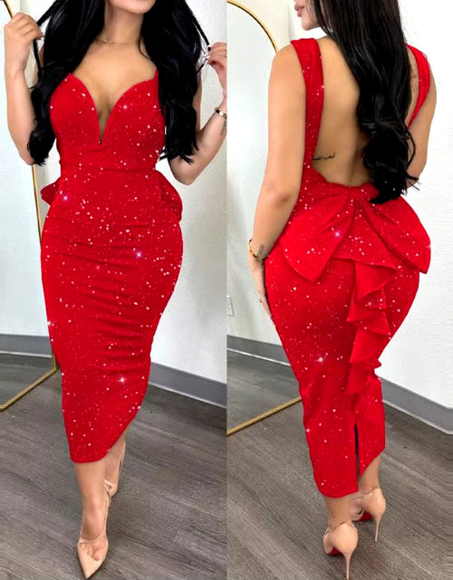 Load image into Gallery viewer, Elegant Dresses for Women Sexy Plunge Ruffle Hem Backless Party Dress 2023 Autumn Summer Spring Fashion Casual
