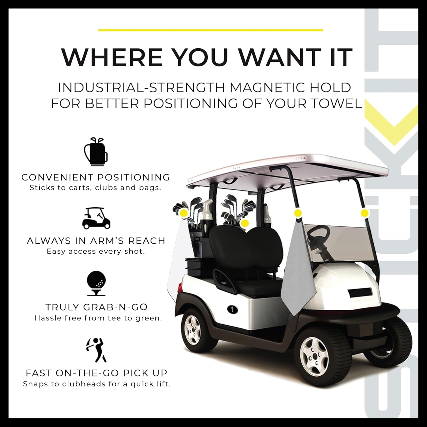 Magnetic Towel, Gray | Top-Tier Microfiber Golf Towel with Deep Waffle Pockets | Industrial Strength Magnet for Strong Hold to Golf Carts or Clubs