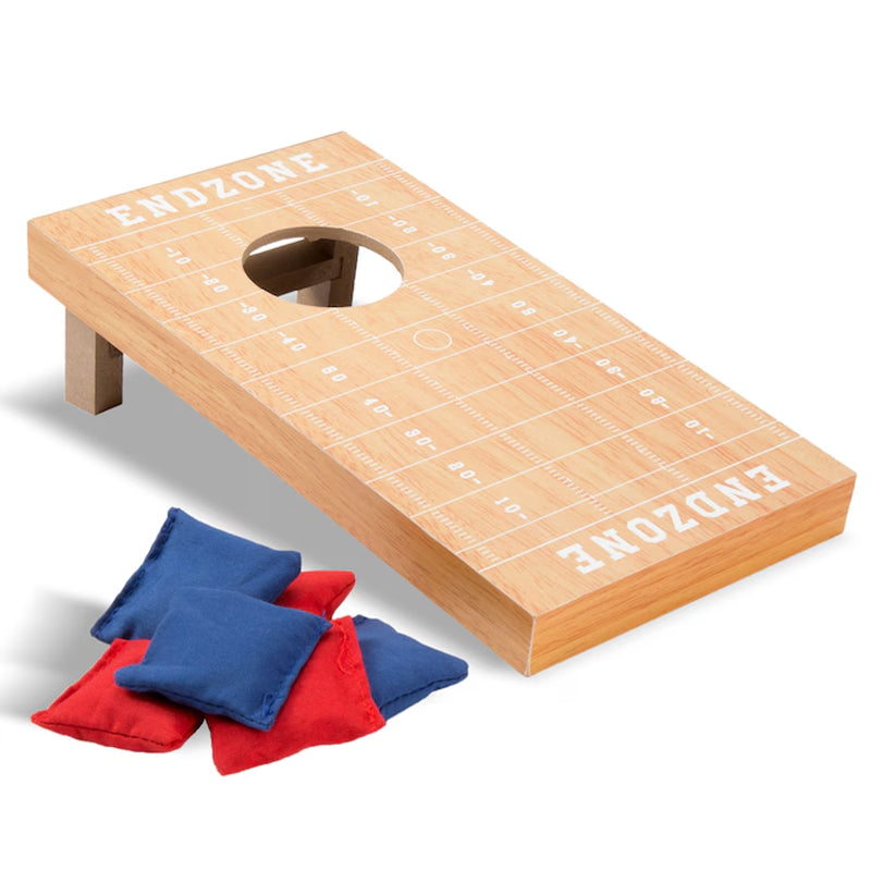 Tabletop Cornhole - Classic Mini Travel Wood Beanbag Toss Game, Football Field Design, Indoor/Outdoor, for Kids and Adults, Single Board