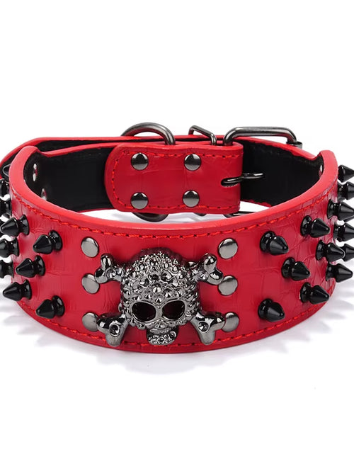 Load image into Gallery viewer, 2Inch Wide Skull Spiked Studded Leather Large Dog Collars for Medium Large Breeds Pitbull Mastiff Boxer Bully Dog Harness
