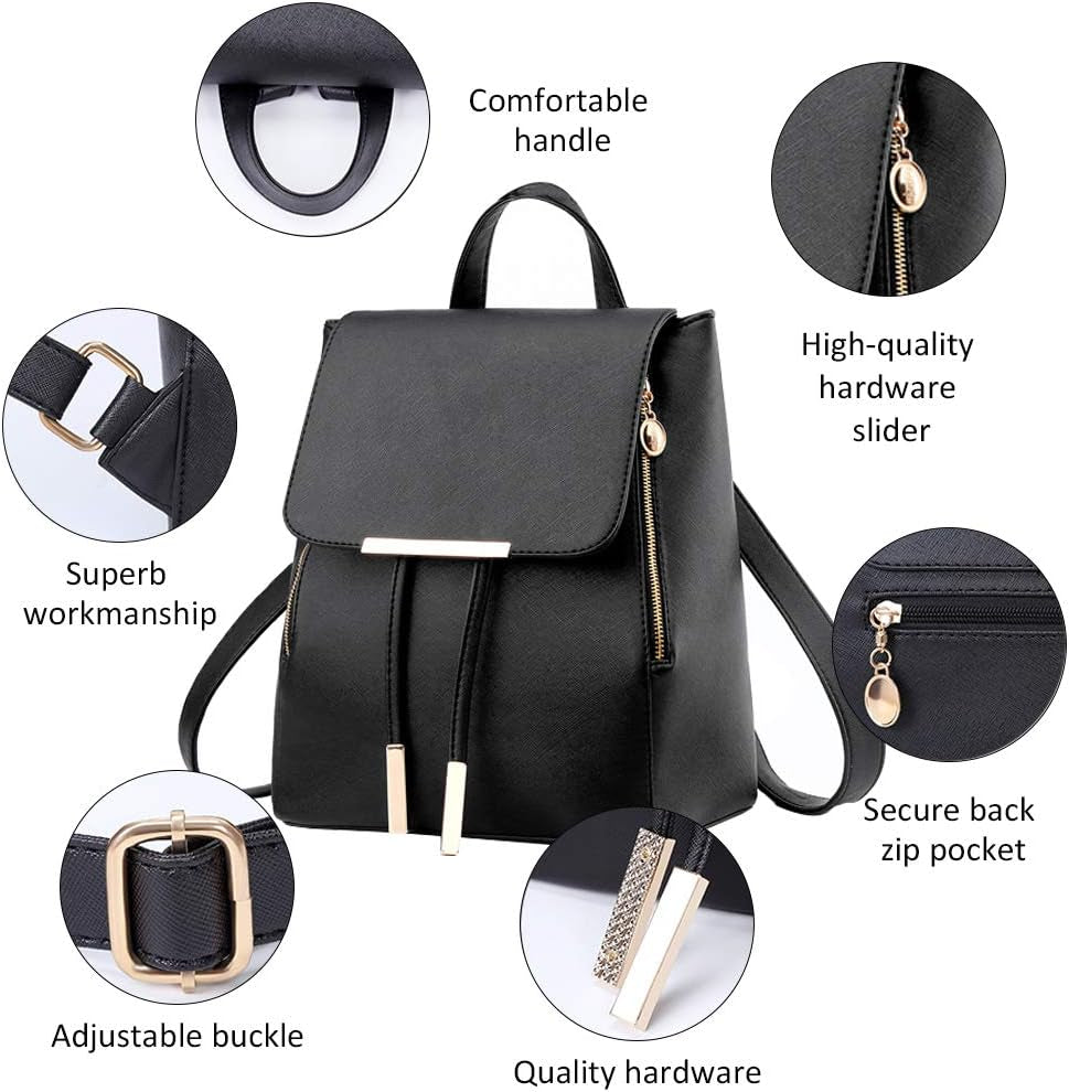 Womens Bag Backpack Purse PU Leather Zipper Bags Fashion Casual Rucksack Satchel and Handbag…