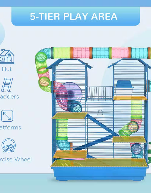 Load image into Gallery viewer, 5-Tier Hamster Cage with Tubes and Tunnels, Water Bottle, Food Dish, Exercise Wheel
