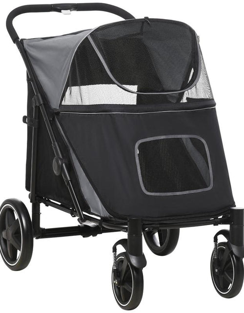 Load image into Gallery viewer, Halo Mall One-Click Foldable Doggy Stroller for Medium Large Dogs, Pet Stroller with Storage, Smooth Ride with Shock Absorption, Mesh Window, Safety Leash, Big Dog Walking Stroller, Gray
