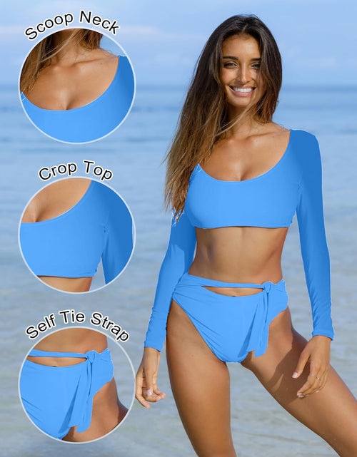 Load image into Gallery viewer, Womens Swimsuits Crop Top High Waisted Bikini Set Rash Guard Bathingsuit Long Sleeve Swimwear
