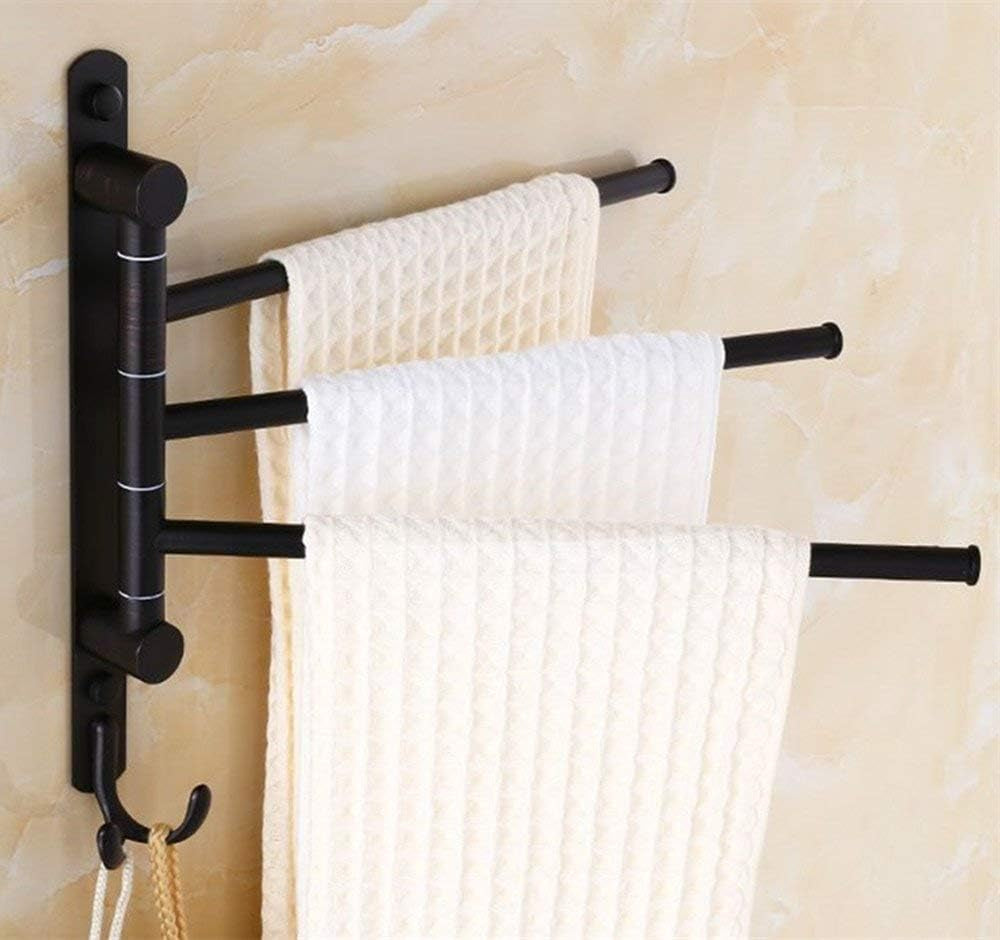 Oil Rubbed Bronze Swing Out Towel Racks for Bathroom Holder Wall Mounted Towel Bars with Hooks 3-Arm