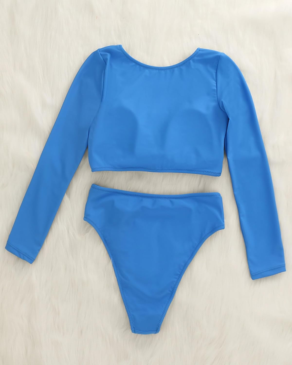 Womens Swimsuits Crop Top High Waisted Bikini Set Rash Guard Bathingsuit Long Sleeve Swimwear