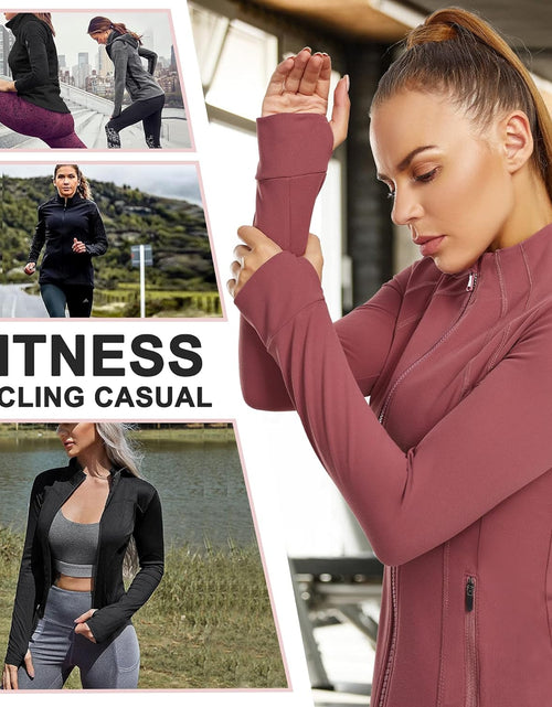 Load image into Gallery viewer, Women&#39;S Sports Jacket Full Zip Workout Running Jacket Slim Fit Long Sleeve Yoga Track Jacket with Thumb Holes
