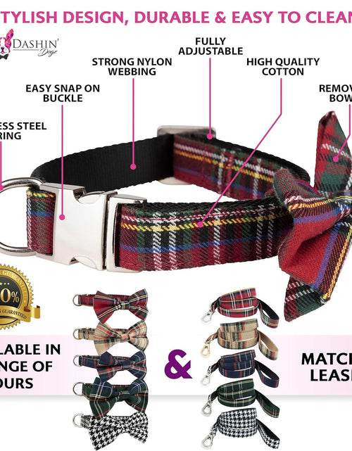 Load image into Gallery viewer, Scottish Tartan Bowtie Dog Collar &amp; Leash Set with Detachable Bow Tie for Girl or Boy Dogs Comfortable Plaid Pattern, Fully Adjustable, Great Pet Gift
