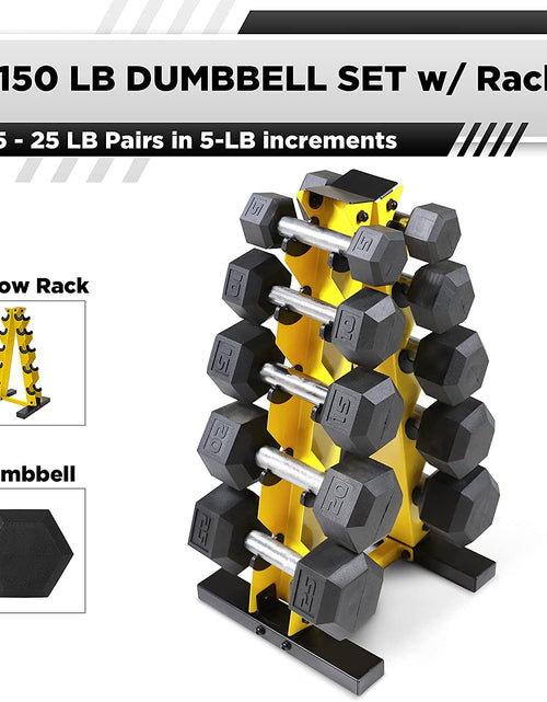 Load image into Gallery viewer, 5-25Lb Rubber Coated Hex Dumbbell Set with a Frame Storage Rack Non-Slip Hex Shape for Muscle Toning, Strength Building &amp; Weight Loss - Multiple Choices Available
