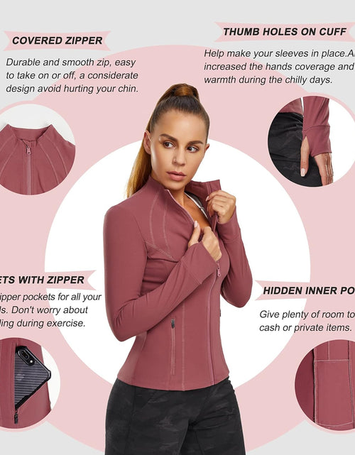 Load image into Gallery viewer, Women&#39;S Sports Jacket Full Zip Workout Running Jacket Slim Fit Long Sleeve Yoga Track Jacket with Thumb Holes
