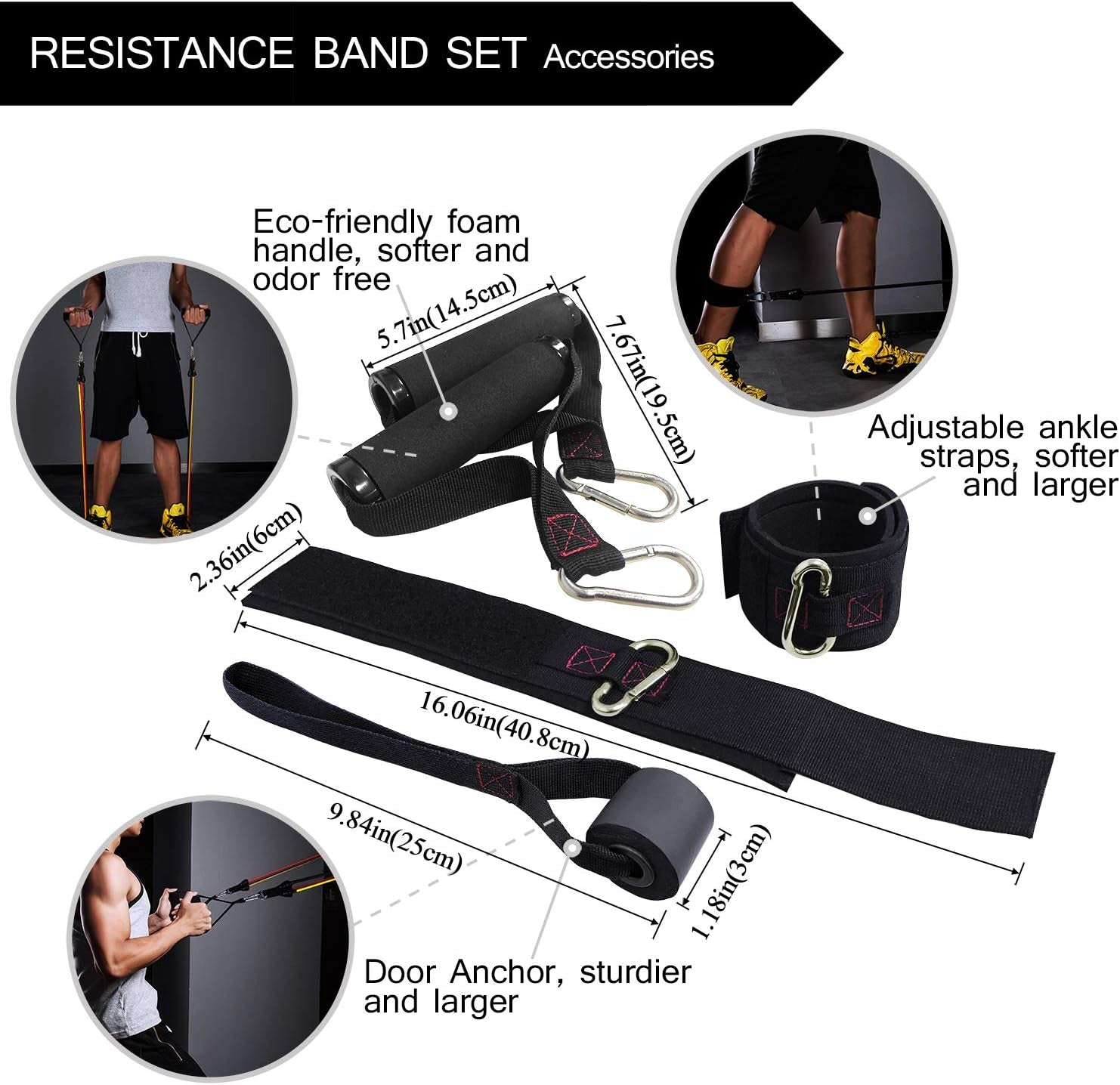 Exercise Resistance Bands with Handles - 5 Fitness Workout Bands Stackable up to 110 - 150 Lbs, Training Tubes with Large Handles, Ankle Straps, Door Anchor Attachment, Carry Bag