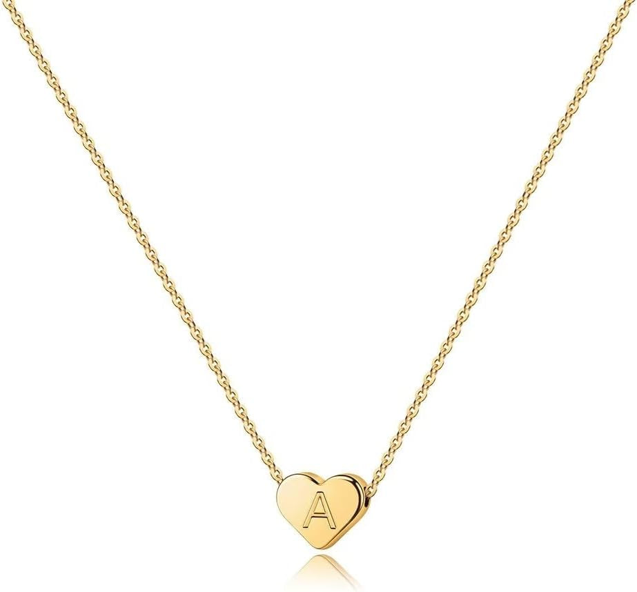 Heart Initial Necklaces for Women Girls - 14K Gold Filled Heart Pendant Letter Alphabet Necklace Tiny Initial Necklaces for Women Kids Child Heart Letter Initial Necklace Birthday Gifts for Girls