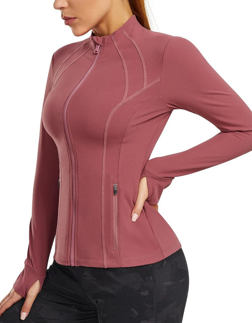 Load image into Gallery viewer, Women&#39;S Sports Jacket Full Zip Workout Running Jacket Slim Fit Long Sleeve Yoga Track Jacket with Thumb Holes
