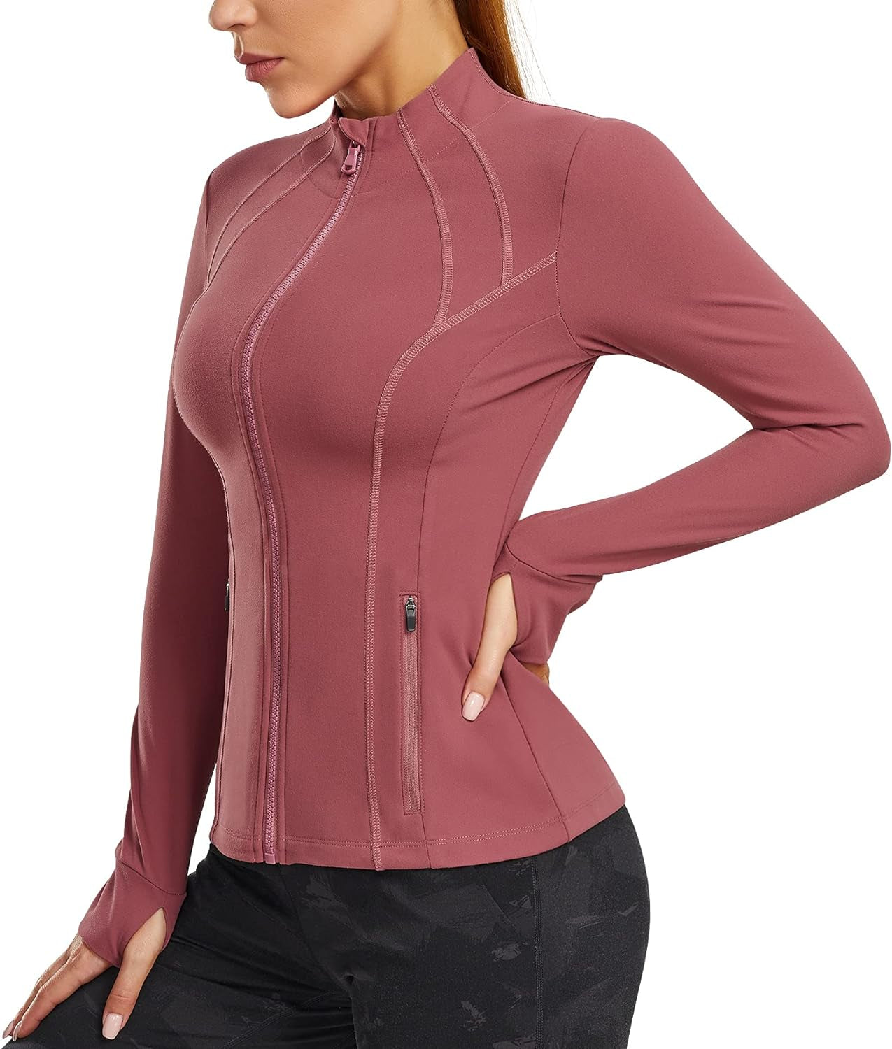 Women'S Sports Jacket Full Zip Workout Running Jacket Slim Fit Long Sleeve Yoga Track Jacket with Thumb Holes