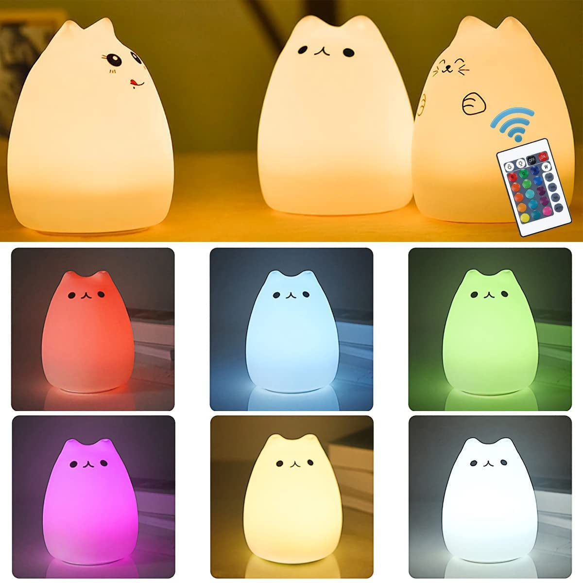 Magical Cat Lamp - Adorable Remote-Controlled Kawaii Night Light for Kids, Rechargeable & Safe for Baby Girls