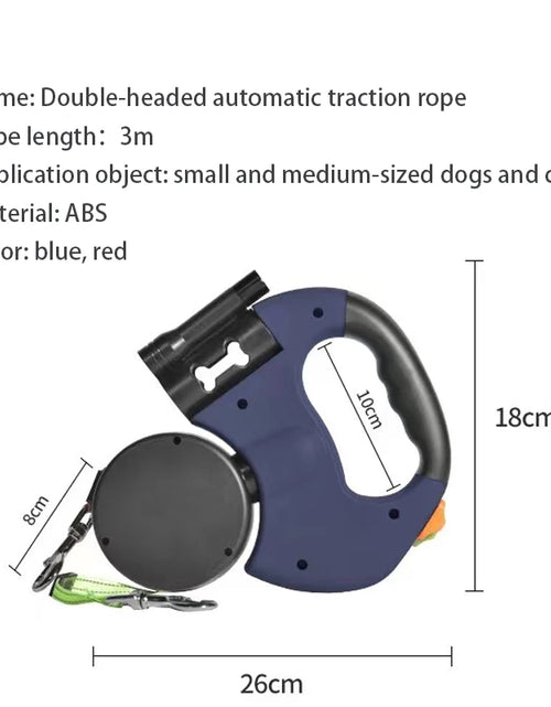 Load image into Gallery viewer, Double Dog Leash 360 Degree Retractable Roulette Leash Pet Walking Lead Outdoor Solid 3M Long Leashes for Two Dogs
