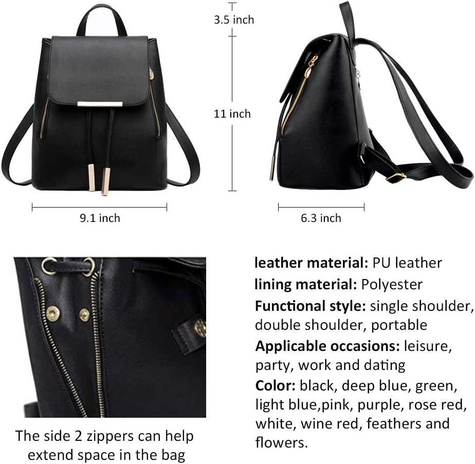 Womens Bag Backpack Purse PU Leather Zipper Bags Fashion Casual Rucksack Satchel and Handbag…