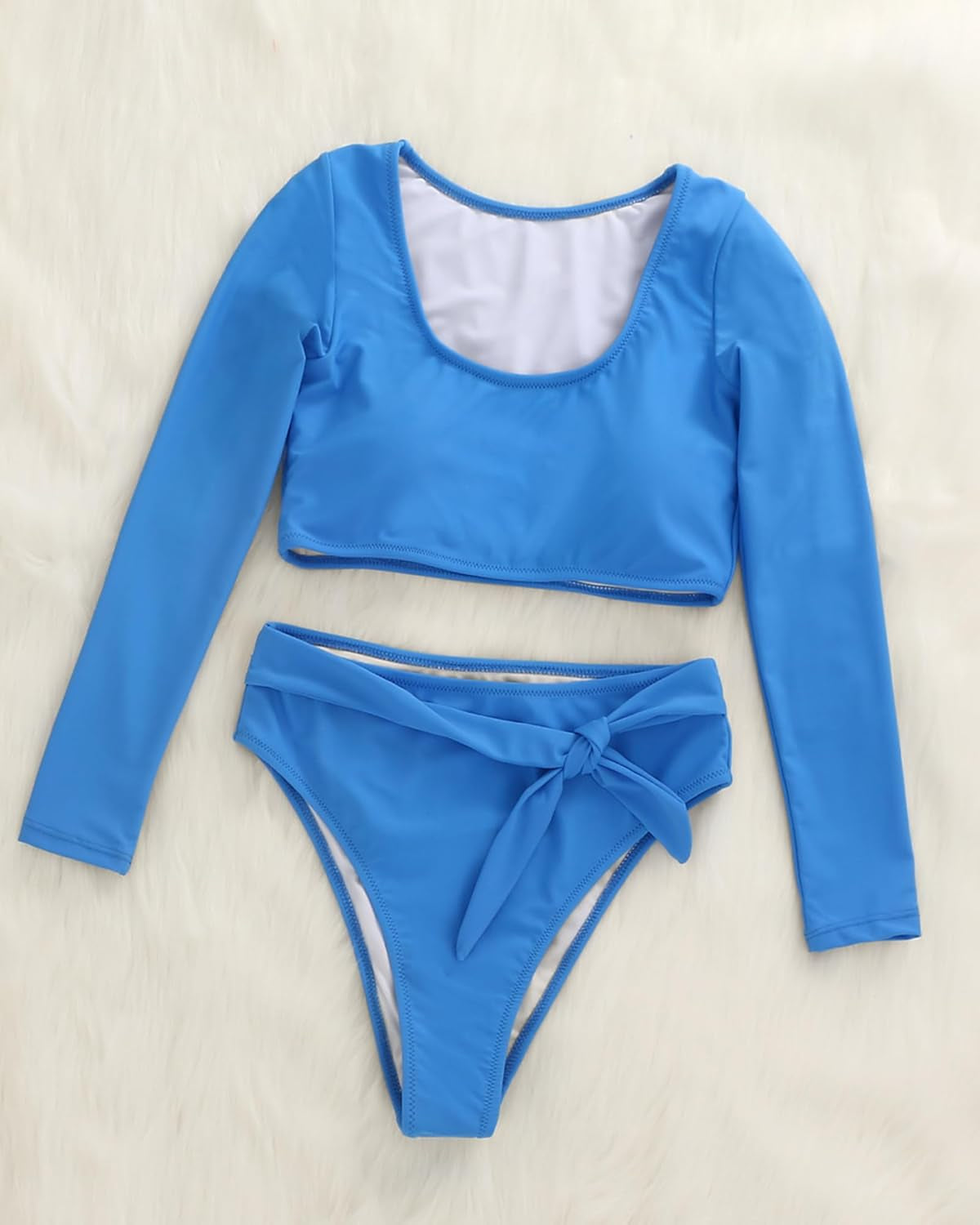 Womens Swimsuits Crop Top High Waisted Bikini Set Rash Guard Bathingsuit Long Sleeve Swimwear