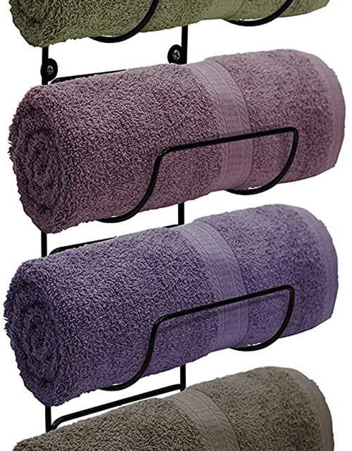 Load image into Gallery viewer, Towel Rack Wall Mount – 6 Compartments of Black Metal Bathroom Towel Holder Set - Bathroom Organizer, for Gym Spa, Camper, Rv, Back of Door, Cabinet - Wine Rack Wall Mounted for Kitchen, Bar
