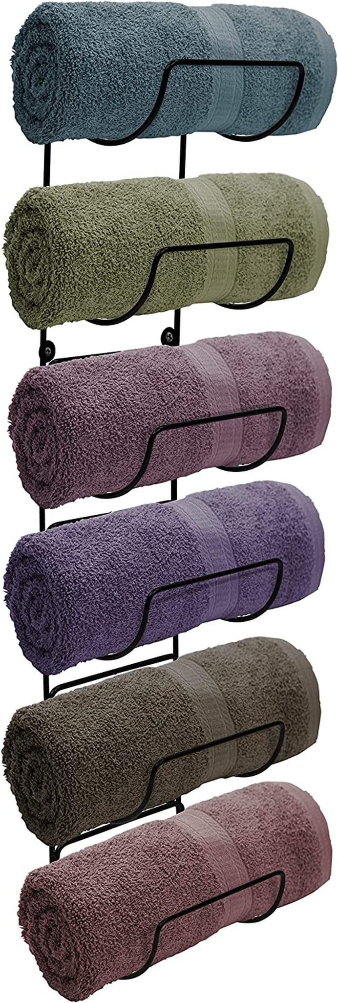 Towel Rack Wall Mount – 6 Compartments of Black Metal Bathroom Towel Holder Set - Bathroom Organizer, for Gym Spa, Camper, Rv, Back of Door, Cabinet - Wine Rack Wall Mounted for Kitchen, Bar